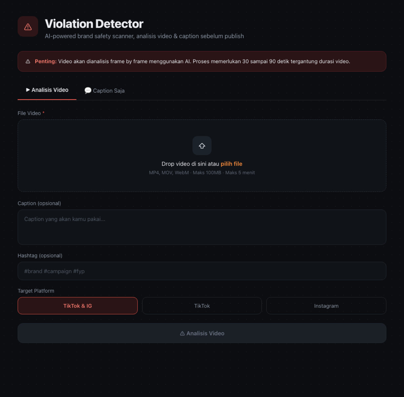 Tampilan Violation Detector